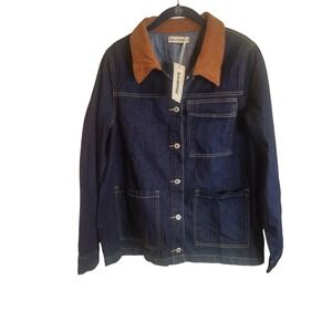 Luvamia Denim Chore Jacket Dark Wash Corduroy Collar Barn Coat Blue Mens Size M